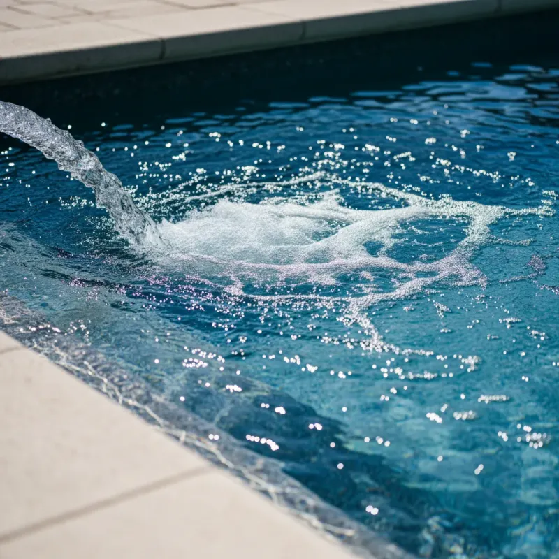 Return jet creating a stream of filtered water flowing back into a pool