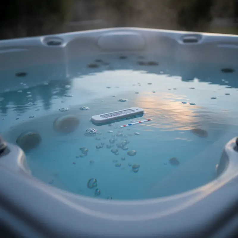Steaming hot tub with perfectly clear water and gentle bubbles at twilight