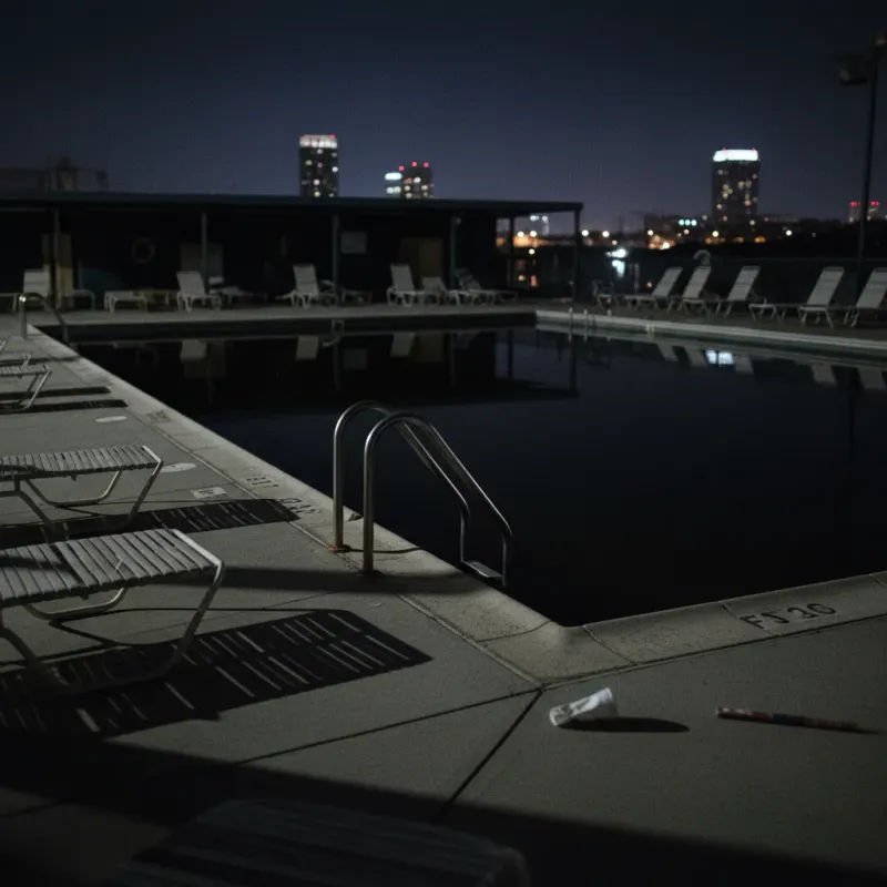 Darkened pool at night with all underwater lights out creating an unsafe environment